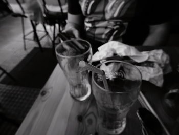 High angle view of beer glass on table