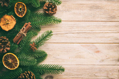 Directly above shot of christmas decorations on table