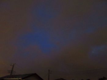 Low angle view of silhouette power lines against sky during sunset