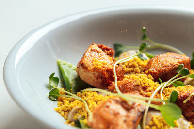 Close-up of food served in plate