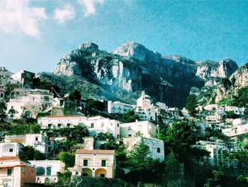 High angle view of town against sky