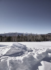 Snow covered landscape against sky