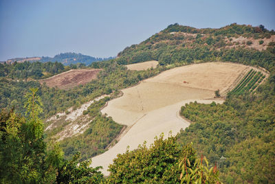 High angle view of landscape against clear sky