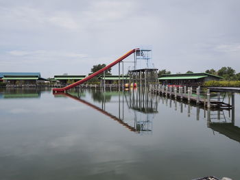 Bridge over lake against sky