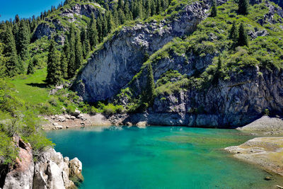 The beautiful landscape of tianchi lake in tianshan mountains, xinjiang.