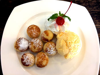 High angle view of dessert in plate on table