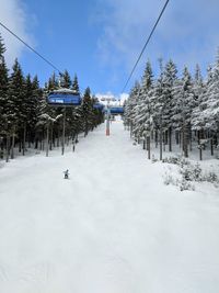 Snow covered landscape against sky