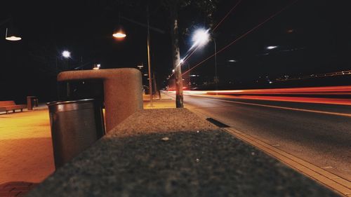 Light trails on road at night