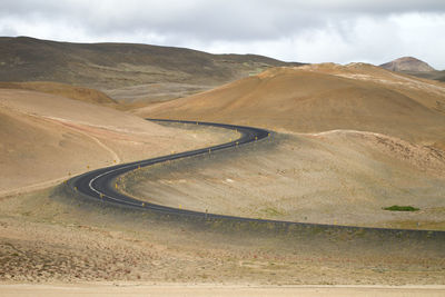 High angle view of road on mountain against sky
