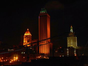 Low angle view of buildings at night