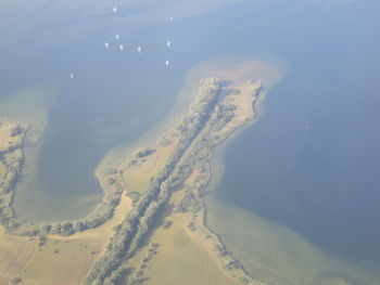 High angle view of land against sky