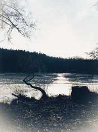 Scenic view of lake against sky during winter