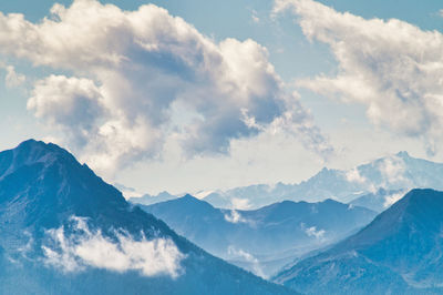 Scenic view of snowcapped mountains against sky