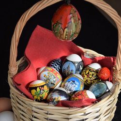 Close-up of multi colored wicker basket