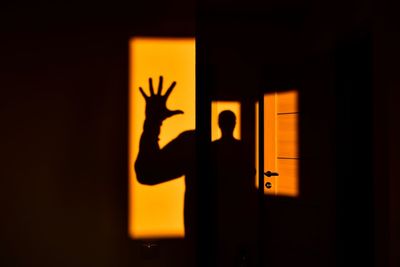 Shadow of person hand on door