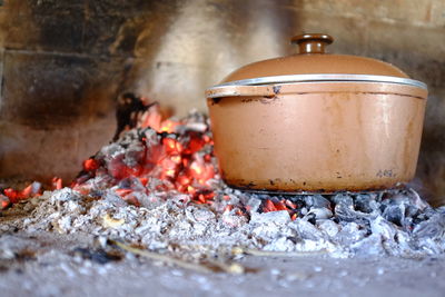 Close-up of fire on barbecue grill