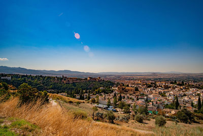 Aerial view of townscape against sky