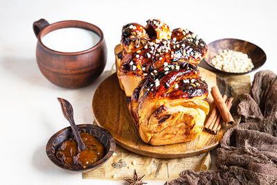 Close-up of food served on table