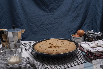 High angle view of breakfast on table