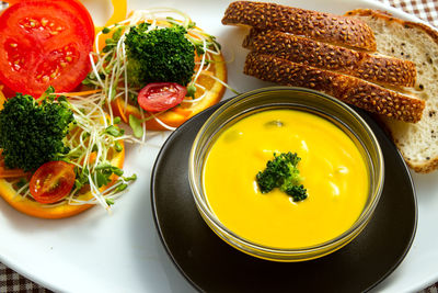 High angle view of meal served in plate
