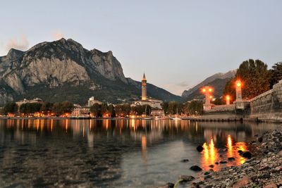 Reflection of buildings in lake