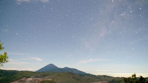Original photo without color grading of mount bromo with stars in the sky