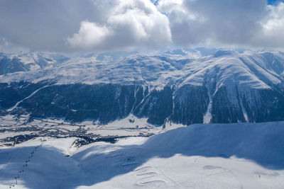 Scenic view of snowcapped mountains against sky