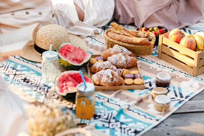 High angle view of breakfast on table