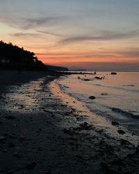 Scenic view of beach against sky during sunset