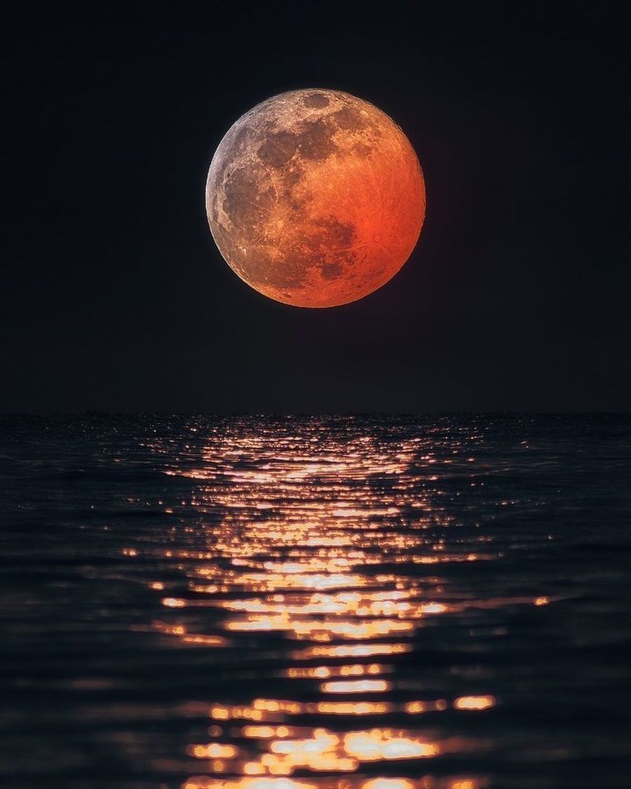 sky, moon, water, full moon, beauty in nature, sea, nature, night, scenics - nature, tranquility, space, astronomy, reflection, tranquil scene, no people, horizon over water, astronomical object, horizon, idyllic, moonlight, outdoors, orange color, sunset, circle, geometric shape, land, shape