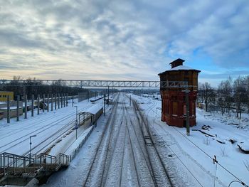 Snow covered land against sky