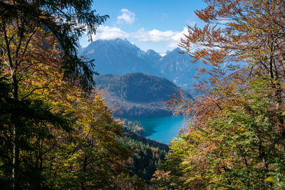 Scenic view of mountains against sky during autumn