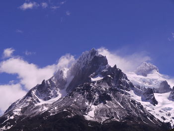 Scenic view of snowcapped mountains against sky. torres del paine mountains, chile