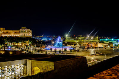 Illuminated buildings in city at night