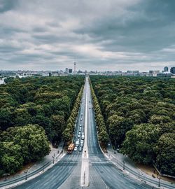 High angle view of highway in city against sky