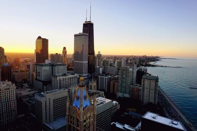 City skyline at sunset