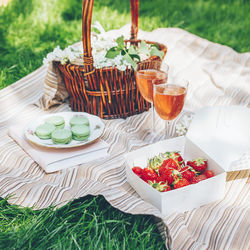 High angle view of food on table