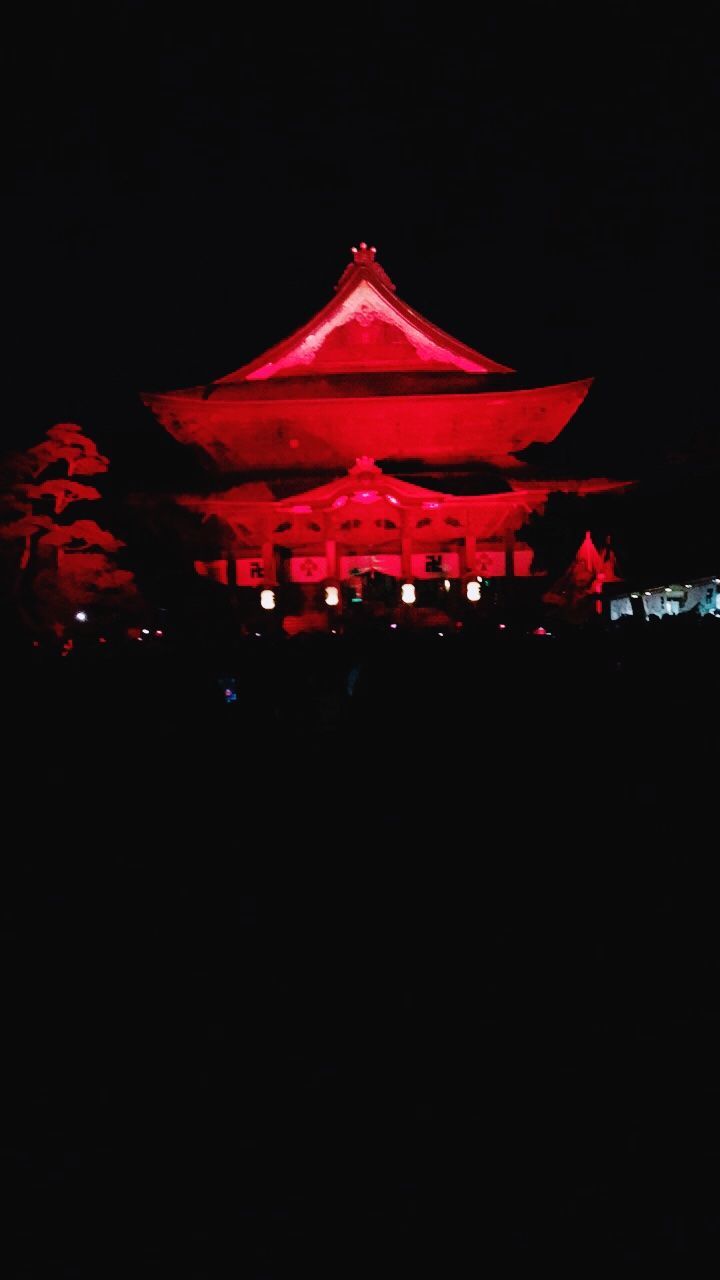 red, night, illuminated, outdoors, no people, sky