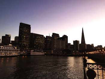 City skyline at sunset