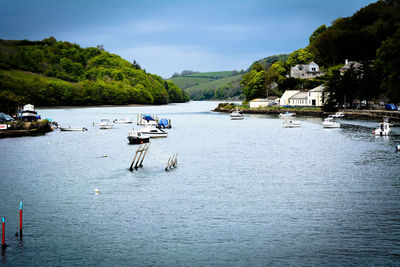 Scenic view of boats in sea