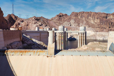 View of the hoover dam with intake towers, nevada, usa