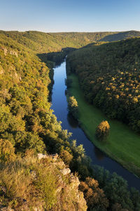 High angle view of lake against sky