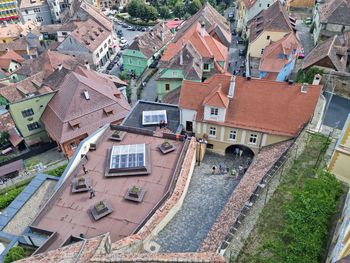 High angle view of small town in city