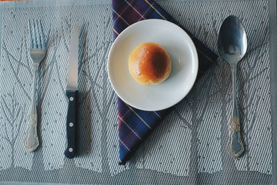 High angle view of breakfast on table