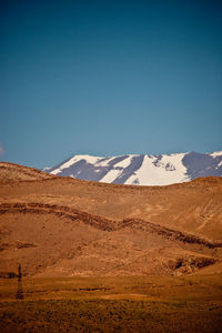 Scenic view of mountains against clear blue sky