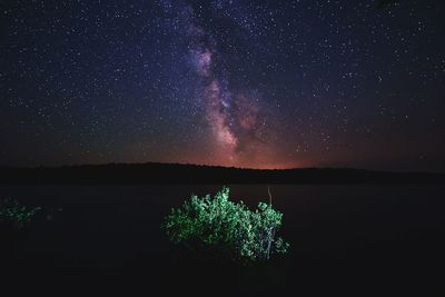 Scenic view of lake against star field at night