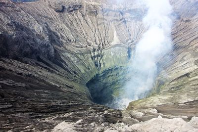 Smoke emitting from volcanic mountain