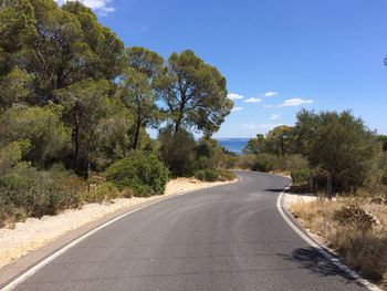 Road amidst trees against sky and sea