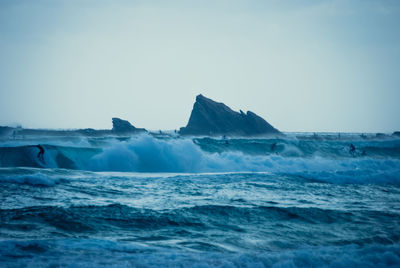 Scenic view of sea against clear sky