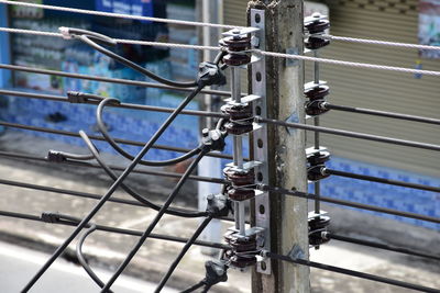 High angle view of metal fence against bridge